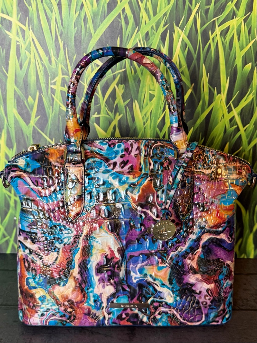 Brahmin Euphoria Duxbury Satchel Animal Colorful Print Leather NWT - Picture 6 of 13